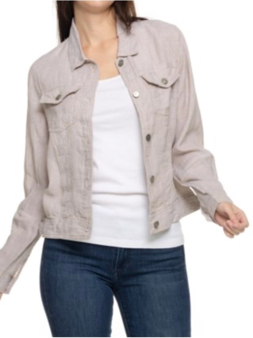Jones & Co Jones New York - Large - 100% Linen Jean Jacket in Neutral Beige. - Picture 3 of 12